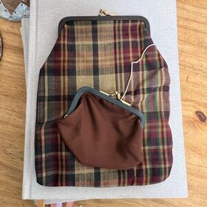 Vintage Budd Leather Creations Tartan Plaid Fold over Clutch with Change Purse